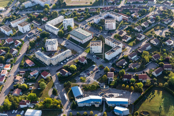 Aerial view of Ecole Primaire Stanislas Lesczynski in Contrexéville in the state Vosges, France