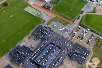 Aerial photograpy of School and library in the district Nordby in Fanø in the state South Denmark, Denmark
