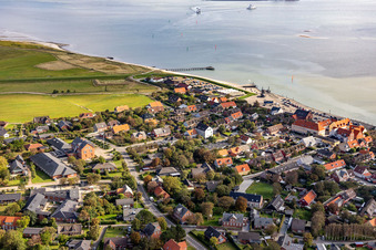 Aerial view of Ferry port in the district Nordby in Fanø in the state South Denmark, Denmark