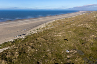 Aerial photograpy of Bunker in the dunes in Fanø in the state South Denmark, Denmark