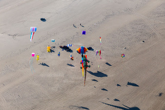 Coulourful Kites over the Beach along the West coast of Northsea island in Fanoe in, Denmark