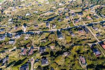 Aerial view of Cozy holiday homes in Rindby Strand in Fanø in the state South Denmark, Denmark