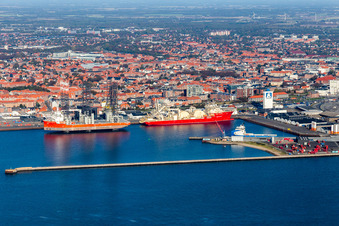 Firefighting vessels in the harbor in Esbjerg in the state South Denmark, Denmark