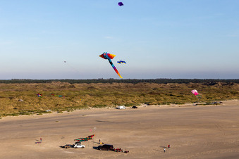 Aerial photograpy of Kites on the beach in Fanø in the state South Denmark, Denmark