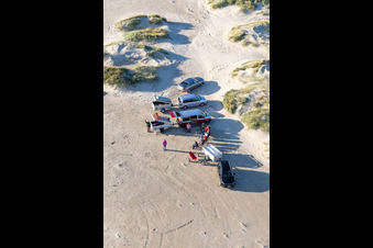 Kites on the beach in Fanø in the state South Denmark, Denmark from above