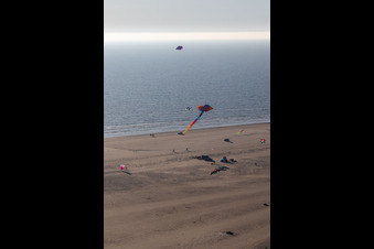 Kites on the beach in Fanø in the state South Denmark, Denmark out of the air