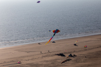 Aerial photograpy of Beach landscape along the of North Sea in Fanoe in Syddanmark, Denmark