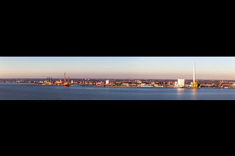 Panoramic perspective port facilities on the seashore of the North Sea in Esbjerg in Syddanmark, Denmark