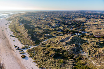 Aerial photograpy of Hyggeligge holiday homes in the dunes in Fanø in the state South Denmark, Denmark