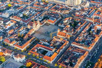 Aerial view of Church of the holy trinity at the market downtown in Ludwigsburg in the state Baden-Wurttemberg, Germany