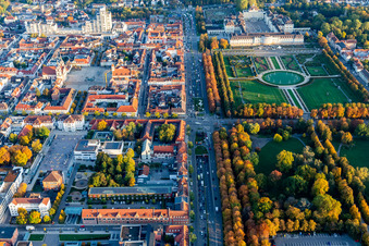 Aerial view of City view on down town Stuttgarter / Schorndorfer Strasse and Schlosspark in Ludwigsburg in the state Baden-Wurttemberg, Germany