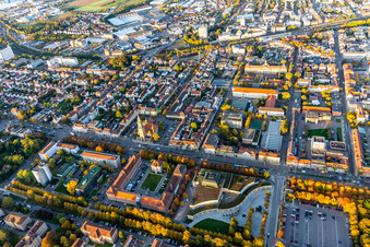 Aerial view of Building of the indoor arena Forum on Schlosspark in Ludwigsburg in the state Baden-Wurttemberg, Germany