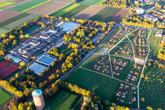 Aerial photograpy of Water tower, Roman hill, school center in the district Pflugfelden in Ludwigsburg in the state Baden-Wuerttemberg, Germany