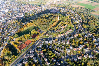 Aerial photograpy of Ensemble of sports grounds on the Engelberg meadows with Tenniscourt of SV Leonberg / Eltingen in Leonberg in the state Baden-Wurttemberg, Germany