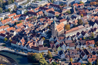 Old Town area and city center in Nuertingen in the state Baden-Wurttemberg, Germany
