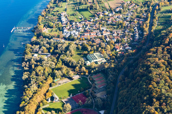 Aerial view of University sports hall in the district Egg in Konstanz in the state Baden-Wuerttemberg, Germany