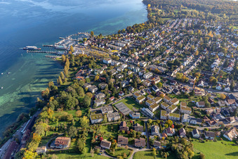 Aerial view of Ferry terminal Konstanz-Meersburg in the district Staad in Konstanz in the state Baden-Wurttemberg, Germany