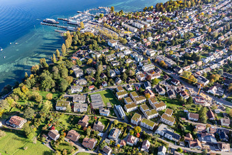 Aerial view of Riparian areas on the lake area of Lake Constance in the district Allmannsdorf in Konstanz in the state Baden-Wurttemberg, Germany