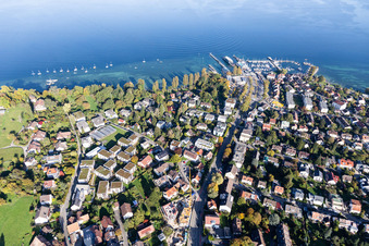 Aerial photograpy of Riparian areas on the lake area of Lake Constance in the district Allmannsdorf in Konstanz in the state Baden-Wurttemberg, Germany