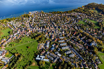 Riparian areas on the lake area of Lake Constance in the district Allmannsdorf in Konstanz in the state Baden-Wurttemberg, Germany from above