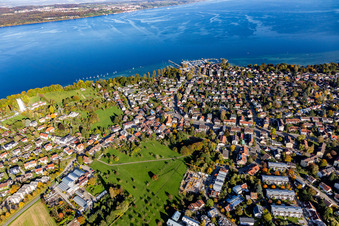 Riparian areas on the lake area of Lake Constance in the district Allmannsdorf in Konstanz in the state Baden-Wurttemberg, Germany out of the air