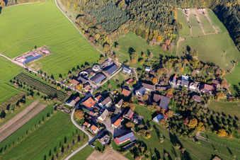 Aerial view of Ostrich Farm Hegau-Lake Constance in Stockach in the state Baden-Wuerttemberg, Germany