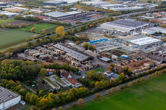 Industrial estate and company settlement Am Kloessberg with Saegewerk Karl Alt GmbH & Co.KG and Gloeckle Montagebau in Schwebheim in the state Bavaria, Germany