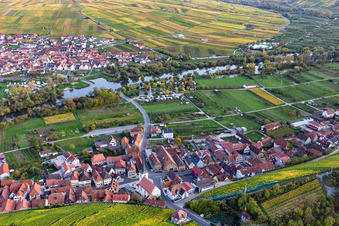 Village on the river bank areas of the Main river in Escherndorf in the state Bavaria, Germany