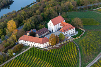 Hotel Vogelsburg in the district Escherndorf in Volkach in the state Bavaria, Germany from above