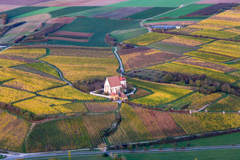 Oblique view of Churches building the chapel Wallfahrtskirche Maria in Weingarten in Volkach in the state Bavaria, Germany