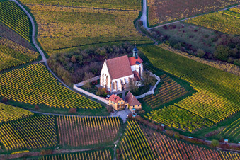 Churches building the chapel Wallfahrtskirche Maria in Weingarten in Volkach in the state Bavaria, Germany out of the air