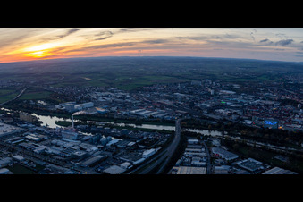 Main Bridge of the B286 and ZF Friedrichshafen in the evening light in Schweinfurt in the state Bavaria, Germany