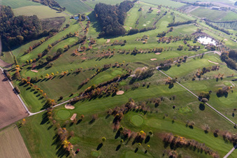 Oblique view of Grounds of the Golf course at of Golfclub Steigerwald in Geiselwind e. V. in Geiselwind in the state Bavaria, Germany