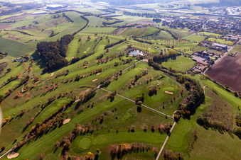 Grounds of the Golf course at of Golfclub Steigerwald in Geiselwind e. V. in Geiselwind in the state Bavaria, Germany out of the air