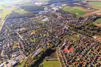 Overview of the town from the northeast in Wiesentheid in the state Bavaria, Germany