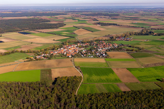 Aerial view of District Reupelsdorf in Wiesentheid in the state Bavaria, Germany