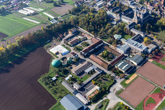 Aerial view of Münsterschwarzach Abbey in the district Stadtschwarzach in Schwarzach am Main in the state Bavaria, Germany