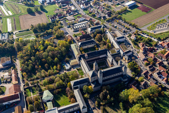 Münsterschwarzach Abbey in the district Stadtschwarzach in Schwarzach am Main in the state Bavaria, Germany from above