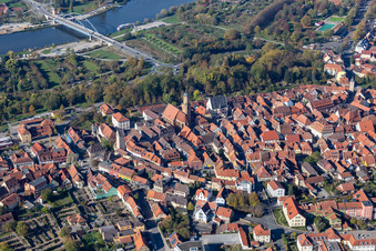 St. Bartholomew's Church in the Old Town and Main Bridge Volkach in Volkach in the state Bavaria, Germany