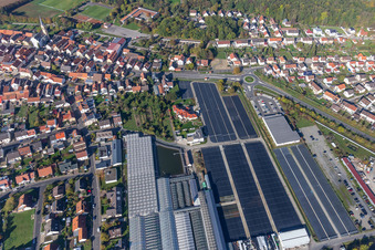 Industrial estate with greenhouses of the horticultural company Andreas Knaup in Röthlein in the state Bavaria, Germany