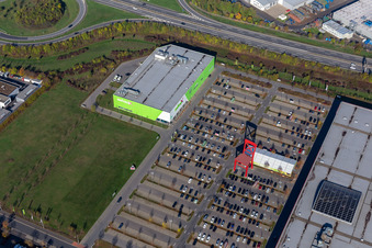 Aerial view of Mömax XXXL in Schweinfurt in the state Bavaria, Germany