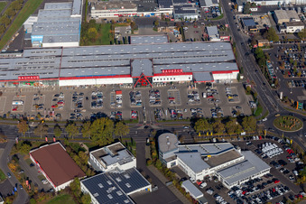 Building of the construction market BAUHAUS Schweinfurt at dusk in Schweinfurt in the state Bavaria, Germany