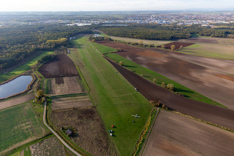 Runway with tarmac terrain of airfield Schweinfurt South EDFS in Gochsheim in the state Bavaria, Germany