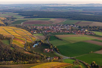 Aerial view of Vineyards Obervolkach in the district Obervolkach in Volkach in the state Bavaria, Germany