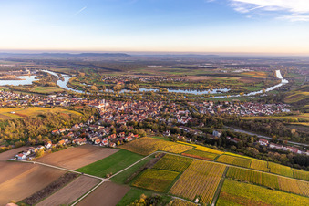 Aerial photograpy of Old town on the Main from the north in Dettelbach in the state Bavaria, Germany