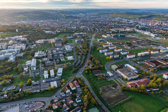 Aerial view of Julius-Maximilians-University, Institute of Computer Science in the district Frauenland in Würzburg in the state Bavaria, Germany