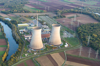 Aerial view of Nuclear power plant in Grafenrheinfeld in the state Bavaria, Germany