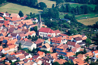Aerial view of Church building in the village of in Steinweiler in the state Rhineland-Palatinate