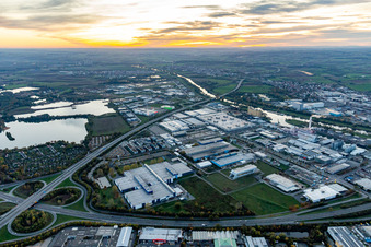 Harbor in Schweinfurt in the state Bavaria, Germany seen from above