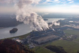 Aerial view of Palm Paper Mill in Wörth am Rhein in the state Rhineland-Palatinate, Germany